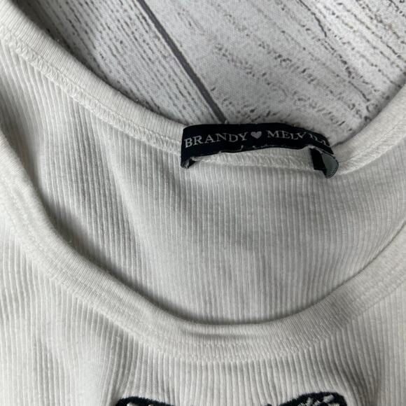 Brandy Melville Butterfly Embroidered White Ribbed Basic Tank Top Size Small - Picture 6 of 7